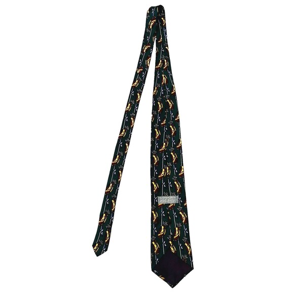 Lord & Taylor Kensington 100% Silk Italian Luxury Necktie Tie Golf Bags Green - Picture 7 of 8